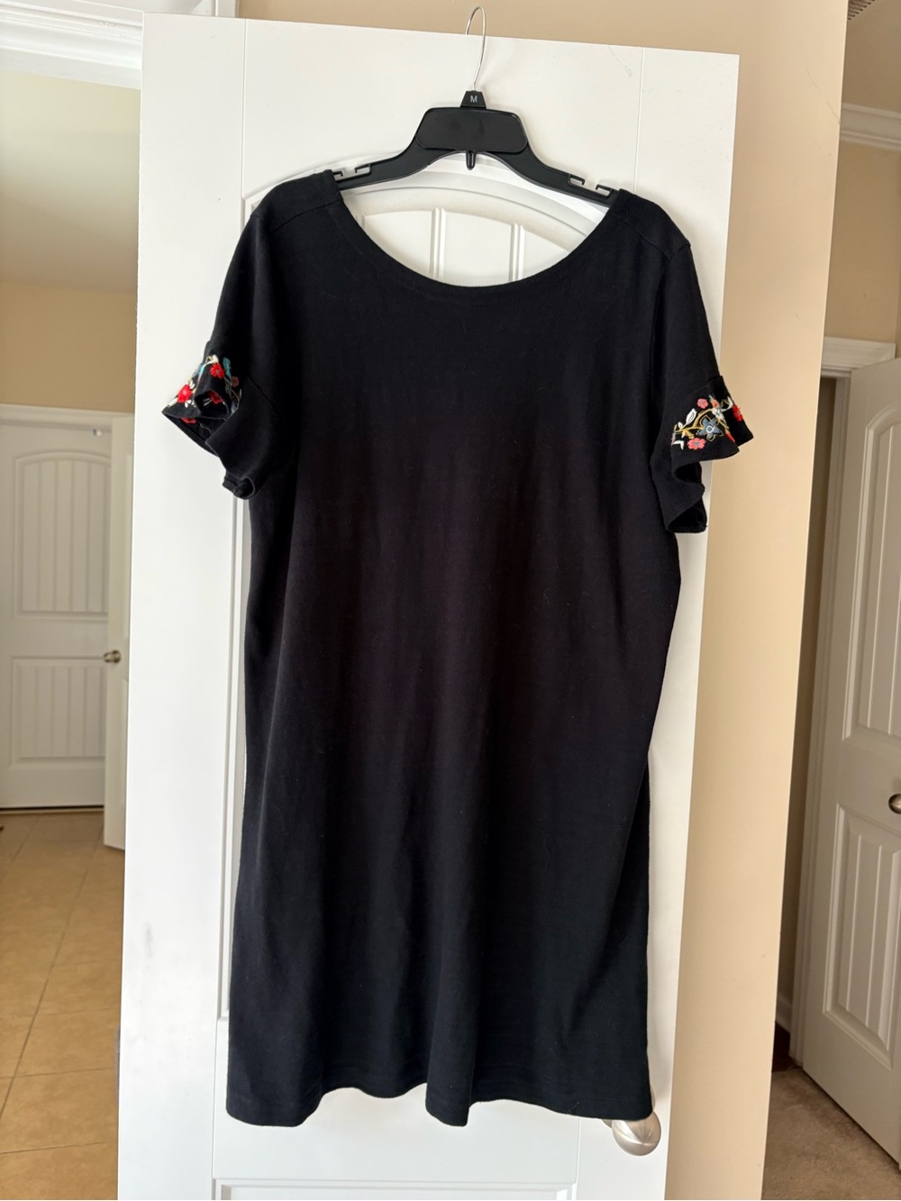 LOFT Black Tunic Dress with Embroidered Floral Sleeves